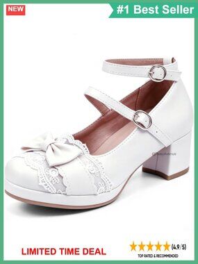 Women's Mary Jane Platform High Heels Lace Bow Buckle Strap Dress Pumps